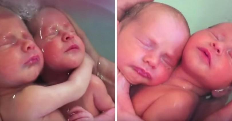Δίδυμα δεν έχουν καταλάβει ότι γεννήθηκαν και αγκαλιάζονται ακόμη όπως ήταν μέσα στην κοιλιά της μαμάς τους (Βίντεο)