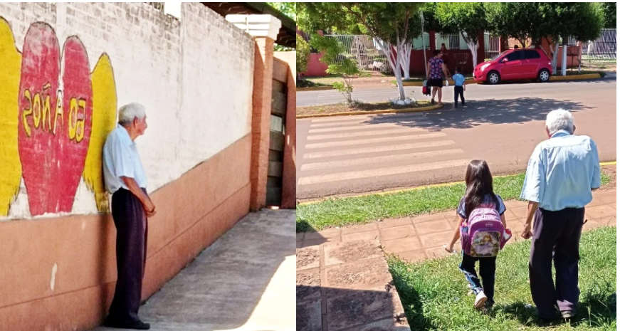 Παππούς 90 ετών πηγαίνει κάθε μέρα την δισέγγονή του στο σχολείο και την περιμένει να γυρίσουν μαζί